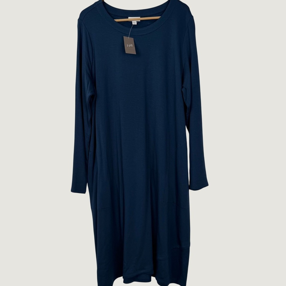 Pure Jill J. Jill Midnight Blue Long Sleeve Knit Pocket Dress 1X NWT 211124